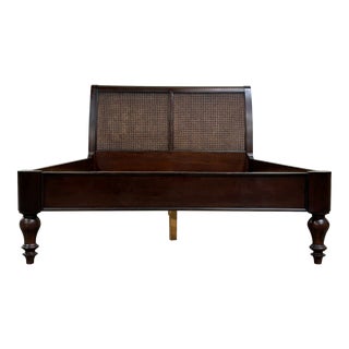 Pottery Barn Queen Size Montego Caned Panel Sleigh Bed For Sale