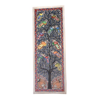 The Tree of Life: A Celebration of Birds and Nature — Hand-Painted Madhubani Painting by National Award-Winning Artist Mamta Devi For Sale