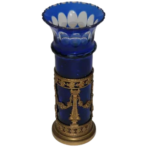 Late 19th Century Antique Bohemian Crystal Vase With Gilt Ormolu Bronze Frame