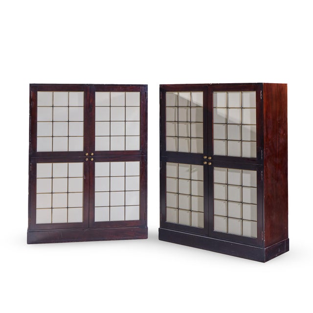 Contemporary Thomas Pheasant for Baker Mahogany, Brass and Leather Cabinet - Pair For Sale - Image 3 of 12