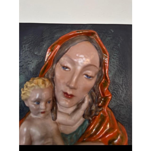 Art Deco Ceramic Madonna and Child Wall Relief from Keramos Wien, 1920 For Sale - Image 4 of 12