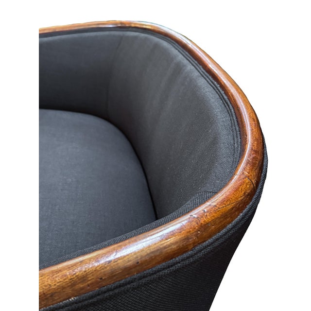 French Sofa or Settee in the Art Deco Style Upholstered in Black Linen For Sale - Image 12 of 14
