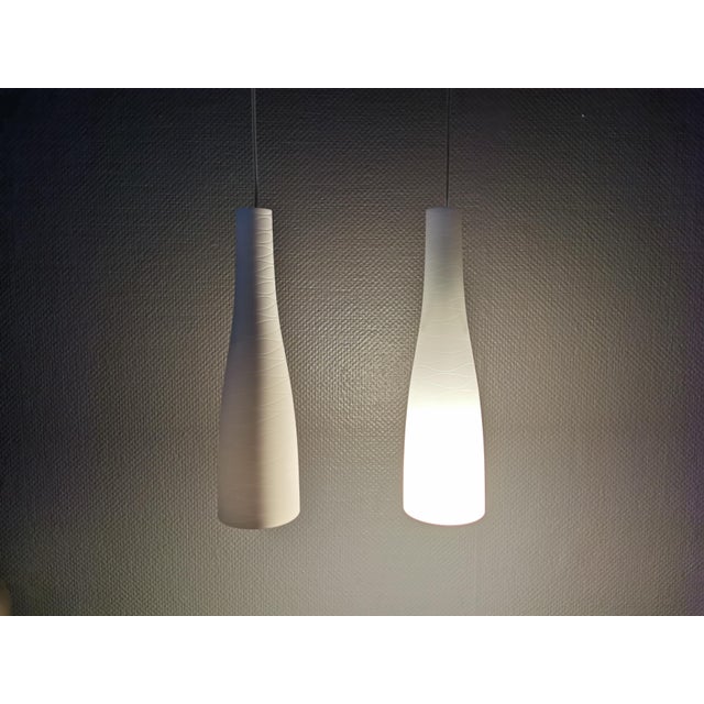 Handmade Pendants in Mouth-Blown White Murano Glass with Hand-Cut Grooves, Italy, 1990s, Set of 2 For Sale - Image 6 of 14