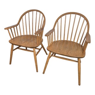 1983 Claud Bunyard for Nichols & Stone Solid Ash Modern Windsor Armchairs, a Pair For Sale