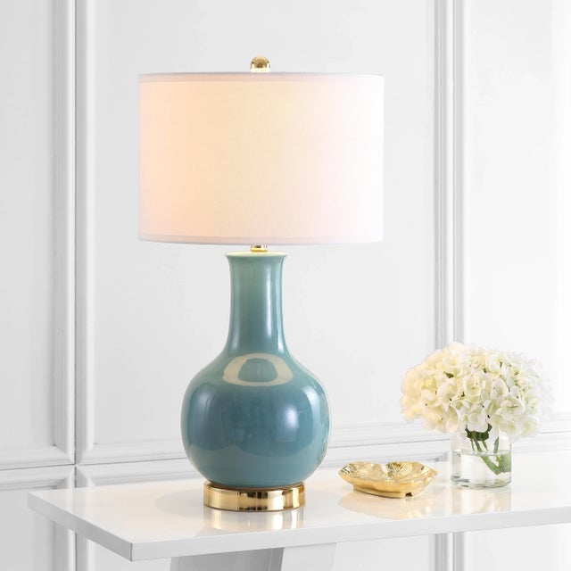 27.5-Inch H Ceramic Table Lamp - Light Blue For Sale - Image 4 of 6