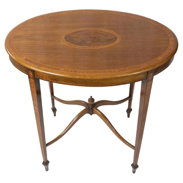 Figured Mahogany and Satinwood-Inlaid Oval Occasional Table, English, Ca. 1890 For Sale - Image 10 of 10