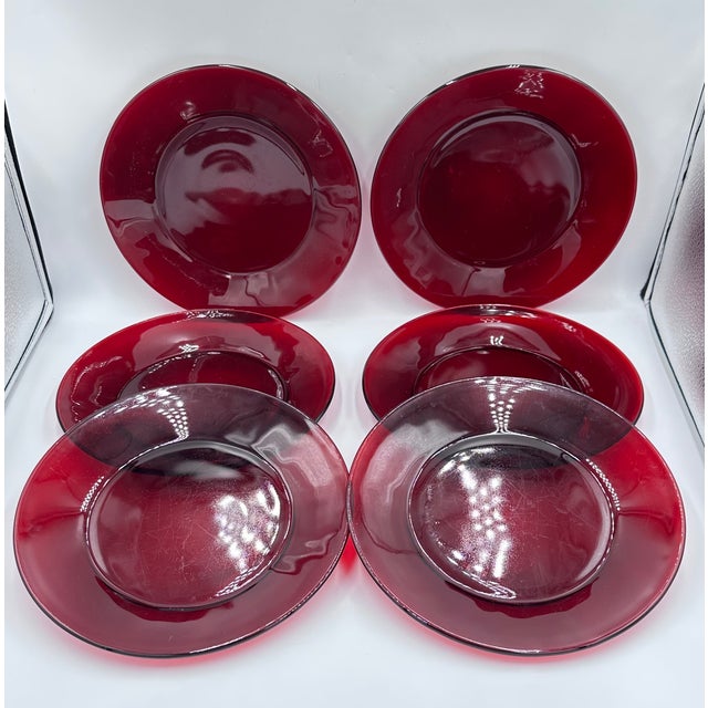 Contemporary 1930's Royal Ruby by Anchor Hocking Dinner 9" Plates 6pc Set For Sale - Image 3 of 6