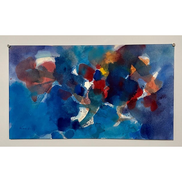 Abstract watercolor composition bearing the influence of the earlier color-block compositions of Paul Klee. Pawel August...