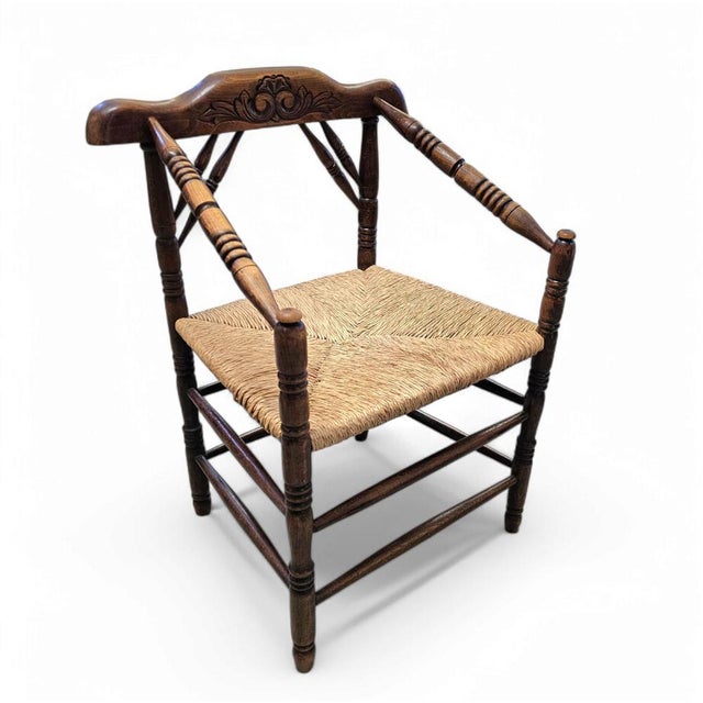 Wood Dutch Oak and Rush Chairs, 1930s, Set of 2 For Sale - Image 7 of 15