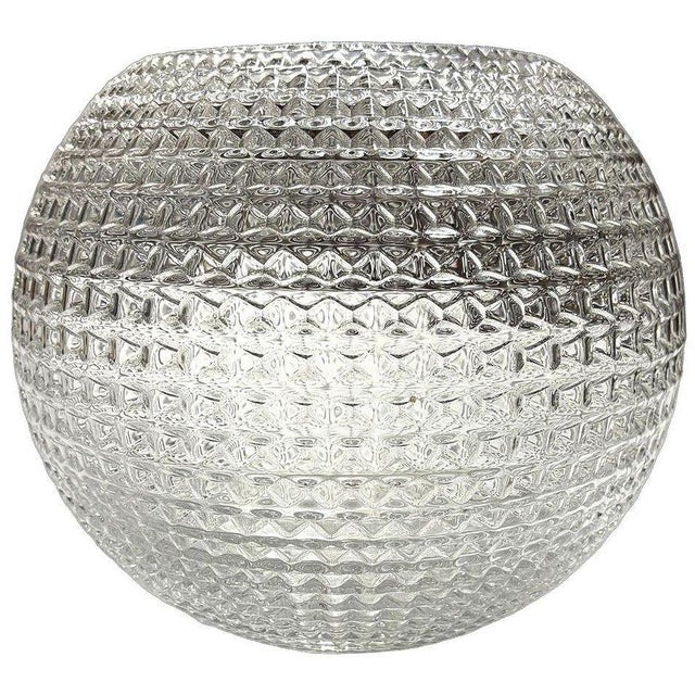1960s Mid Century Diamond Pattern Studded Spherical Glass Plant Vase For Sale - Image 5 of 5