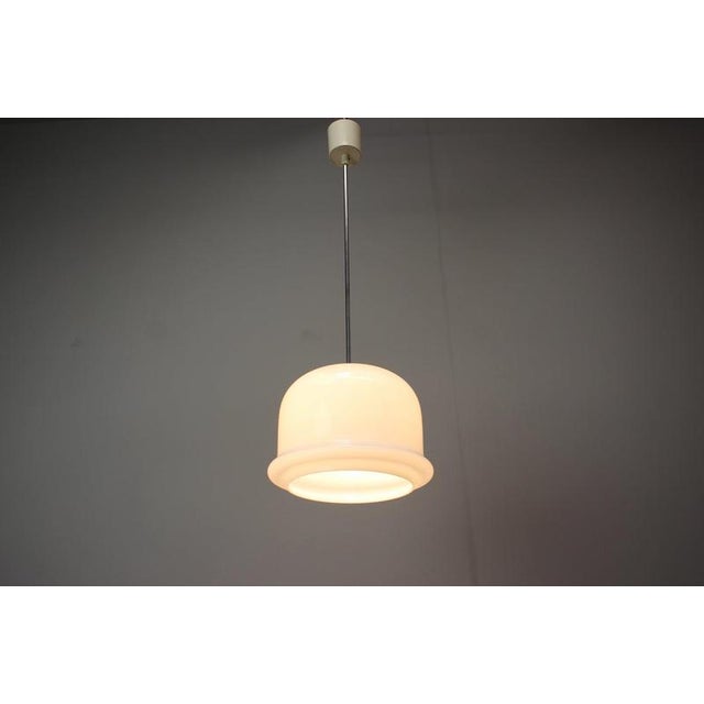 Metal Vintage Czechoslovakian Opaline Glass Pendant Lamp, 1970 For Sale - Image 7 of 9