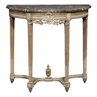 19th Century Neoclassical French Demi-Lune Console Table With Marble Top For Sale