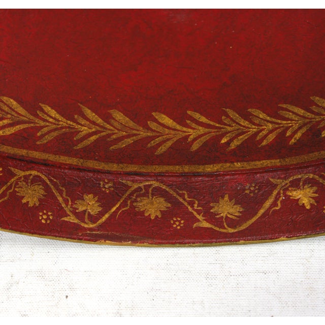 Red Vintage Handmade Metal Red Tray With Hand-Painted Gold Olive Leaf Wreath For Sale - Image 8 of 11