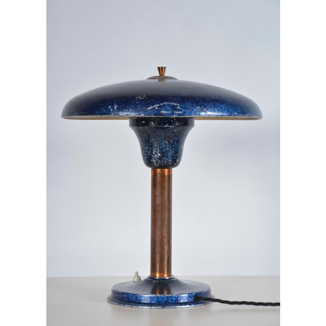Industrial Blue Mushroom Desk Light in Aluminium and Copper, Germany, 1950s For Sale - Image 16 of 16