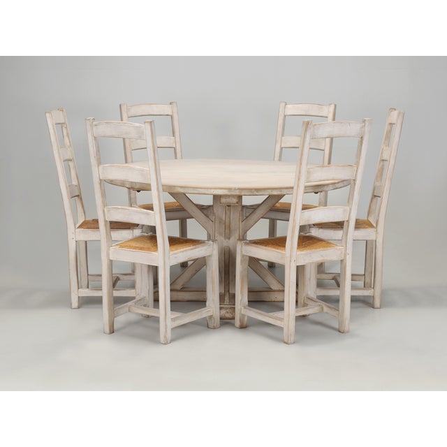 Country French White Washed Round Kitchen/Dining Table (6) Chairs For Sale - Image 16 of 17