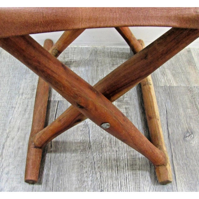 Poul Hundevad Vintage Danish Modern "Guldhøj" Teak Cognac Leather Folding Stool Poul Hundevad For Sale - Image 4 of 9