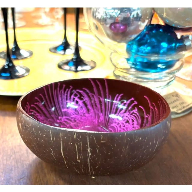 Mid Century Enamel Covered Coconut Shell Bowl For Sale - Image 4 of 6