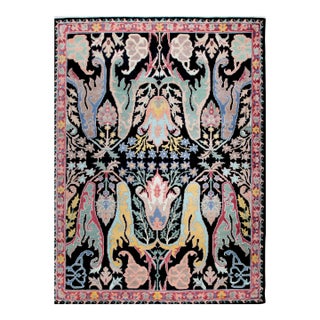 8x10 Black Hand-Knotted Wool Mythical Beasts Garden Traditional Carpet Rug For Sale