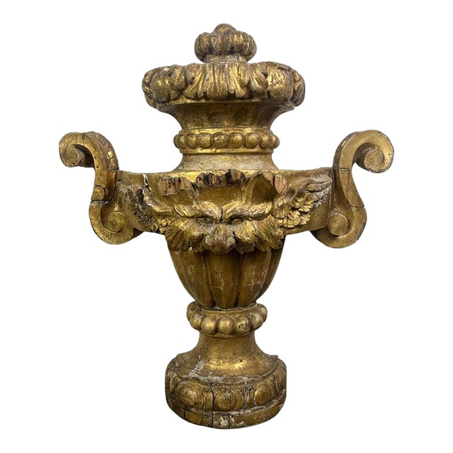 19th Century Italian Neoclassical Giltwood Hand-Carved Urn For Sale