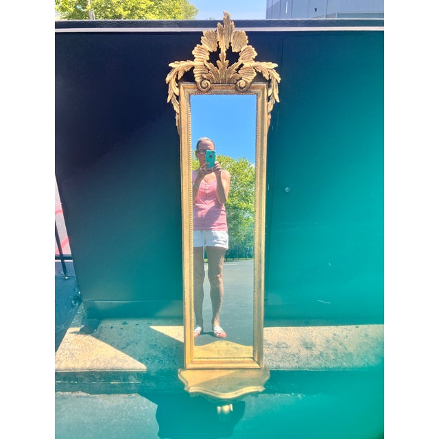 Gold 1960s Rococo Baroque’s Gilt Style Long Lean Entry Mirror With Shelf For Sale - Image 8 of 12