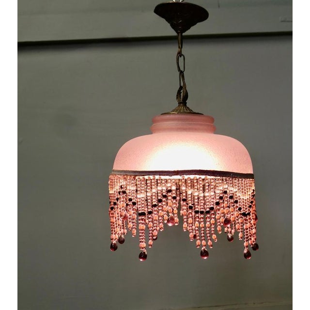 1930s French Art Deco Glass Pendant Light with Beaded Shade, 1930s For Sale - Image 5 of 8