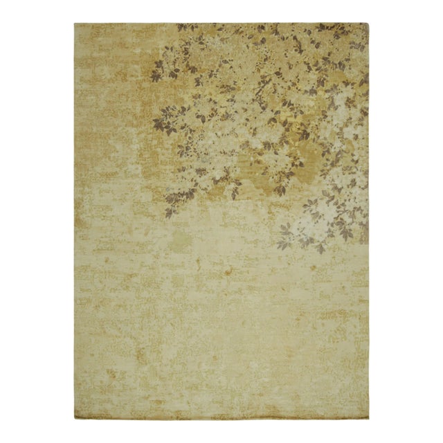 Rug & Kilim’s Contemporary Rug in Gold With Floral Patterns “Gold Brush” For Sale