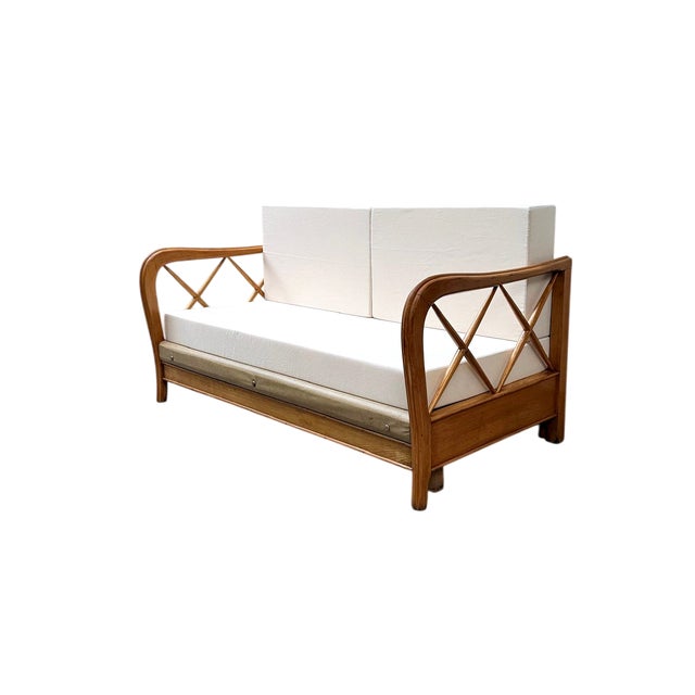 Sofa convertible into a daybed (max 205cm), good vintage condition This piece is attributed to the mentioned...
