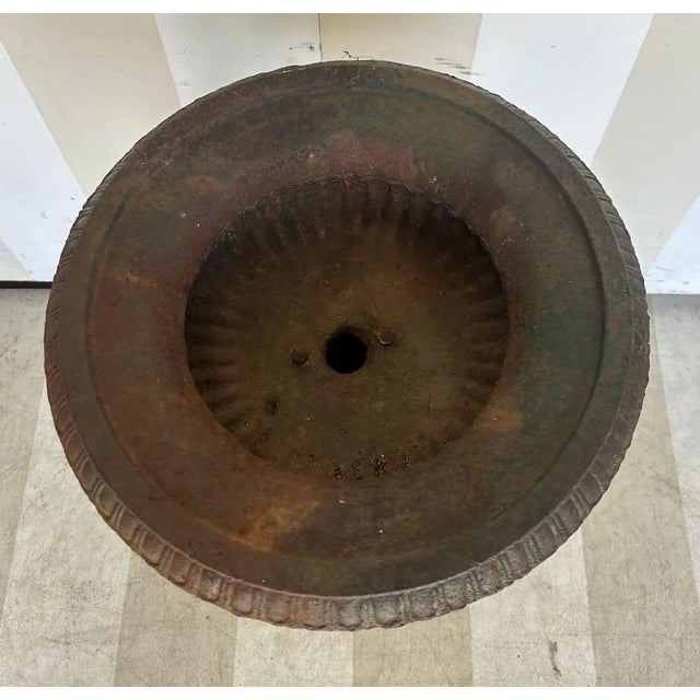 19th Century Cast Iron Urn on Pedestal with Original Green Paint