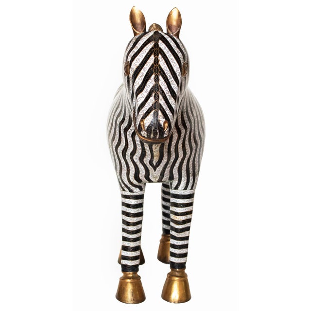 Chinoiserie Rare Extra Large Vintage Chinese Cloisonné Enameled Zebra Statue For Sale - Image 3 of 15