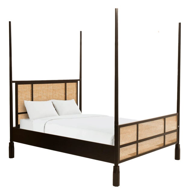 2020s Stockholm Wood & Cane Queen Bed in Black For Sale - Image 5 of 5