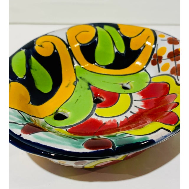 Mexican Talavera Hand Painted Lidded Soap Dishes, Mexico - Set of 2 For Sale - Image 3 of 9
