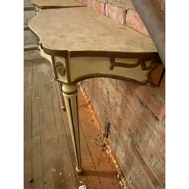 Mid 20th Century Pair of Mid 20th Century French Hollywood Regency Small Painted Cameo Wall Mount Pier Console Tables For Sale - Image 5 of 12