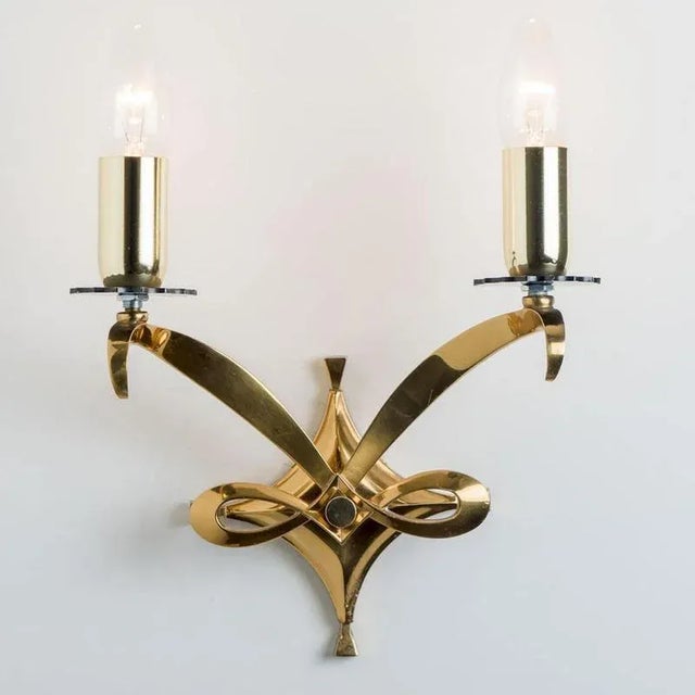 Gold Brass Wall Sconces, 1950, Set of 2 For Sale - Image 8 of 17