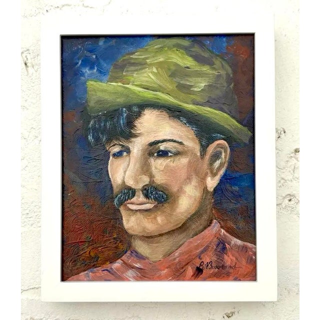 Portraiture Vintage Boho Small Portrait of a Man in a White Frame For Sale - Image 3 of 7