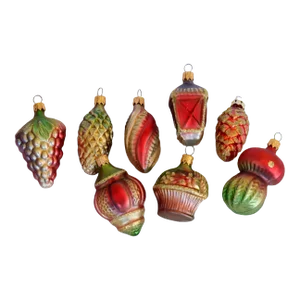 Vintage Glass Ornaments, Set of 8