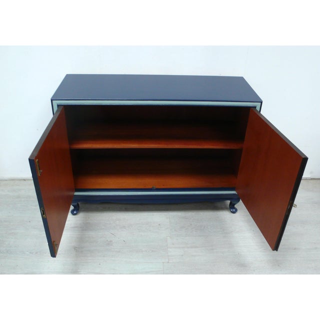 Dark Blue Chippendale 2-Door Sideboard, 1950s For Sale - Image 6 of 7