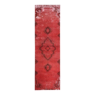 1970s Vintage Turkish Handmade Wool Cotton Red Runner Rug For Sale