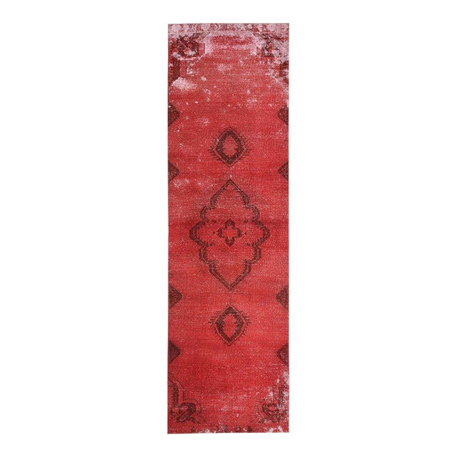 1970s Vintage Turkish Handmade Wool Cotton Red Runner Rug For Sale