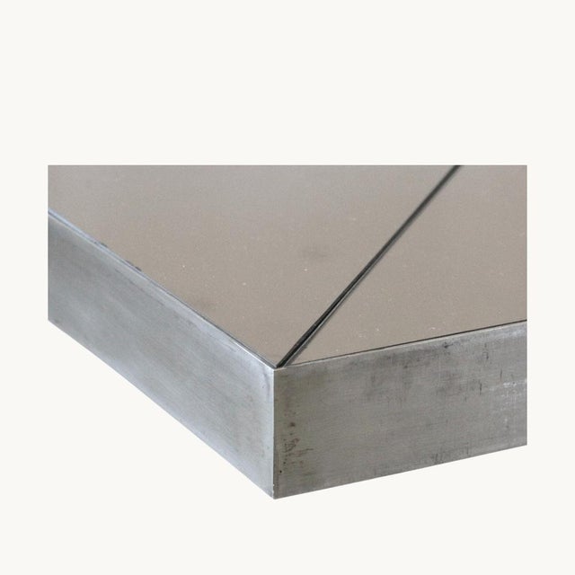 Glass Vintage Square Table with Central Stainless Steel Base and Four-Part Smoked Glass Top, 1970s For Sale - Image 7 of 11