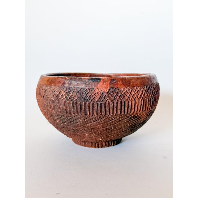 Folk Art Vintage Folk Art Redware Clay Bowl For Sale - Image 3 of 10