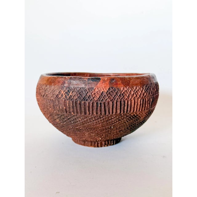 Folk Art Vintage Folk Art Redware Clay Pottery Bowl For Sale - Image 3 of 10