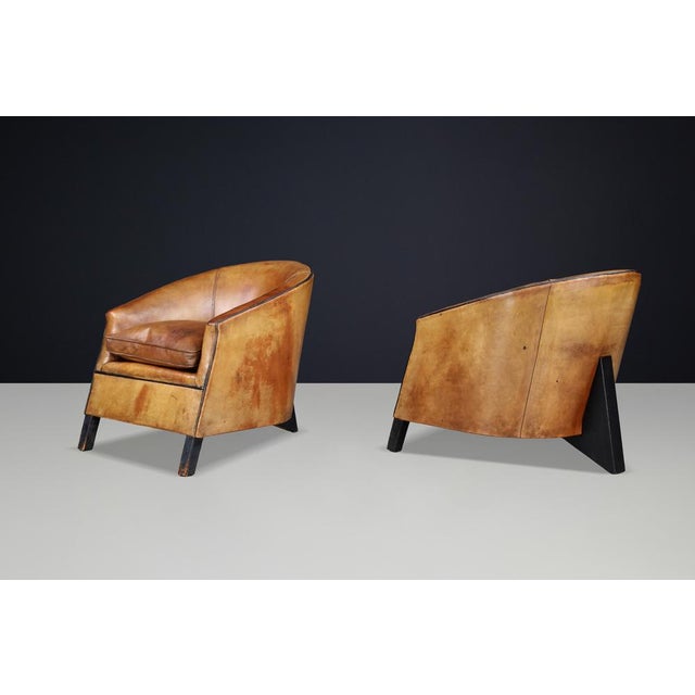 Patinated Leather Armchairs attributed to Bart van Bekhoven, Netherlands, 1970s, Set of 2 For Sale - Image 4 of 18