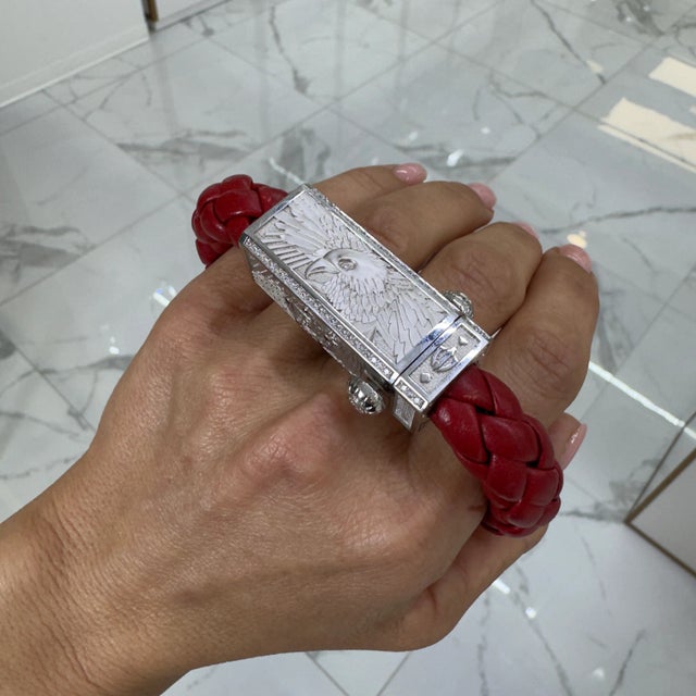 Metal Sword Limited Red Fiat Lux 18k White Gold Titanium Eagle Diamond Bracelet For Sale - Image 7 of 8