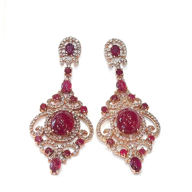 Bochic “Capri” Vintage Ruby & White Topaz Earrings Set In 18K Gold & Silver From the “Capri” collection Natural Ruby...
