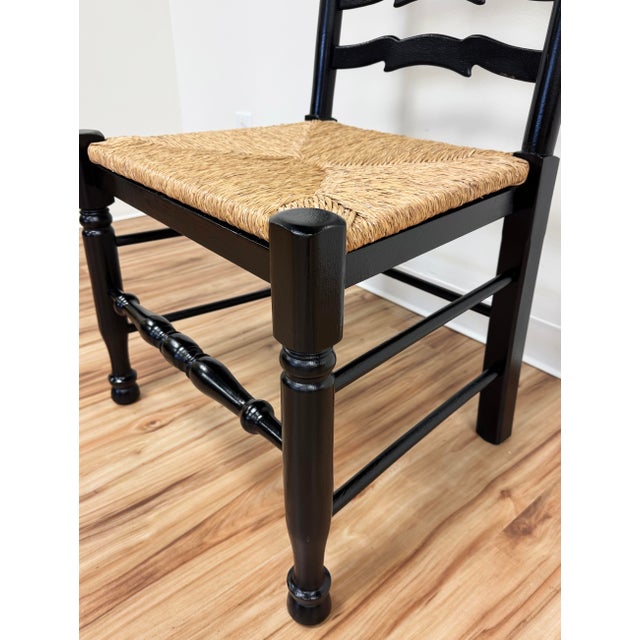 Maitland-Smith Style Black Ladderback Rush Seat Dining Chairs, S/6 For Sale - Image 12 of 12