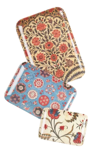 Kalamkari Flowers Tray, Assorted Set of 3