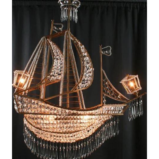 Nautical Reselling Large Early 21st Century Sailing Ship Crystal Chandelier 4 Lights For Sale - Image 3 of 9