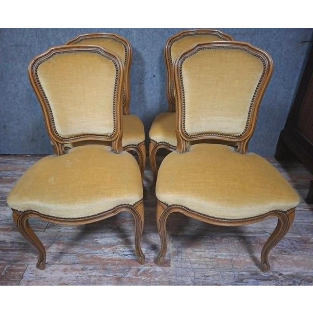 Antique Louis XV Style Chairs in Carved and Ground Wood, Set of 4 For Sale - Image 4 of 10
