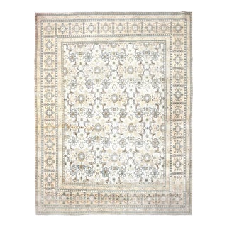 1970s Vintage Persian Handmade Wool Cotton Light Yellow Area Rug For Sale