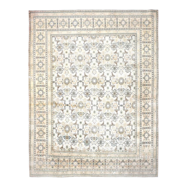 1970s Vintage Persian Handmade Wool Cotton Light Yellow Area Rug For Sale
